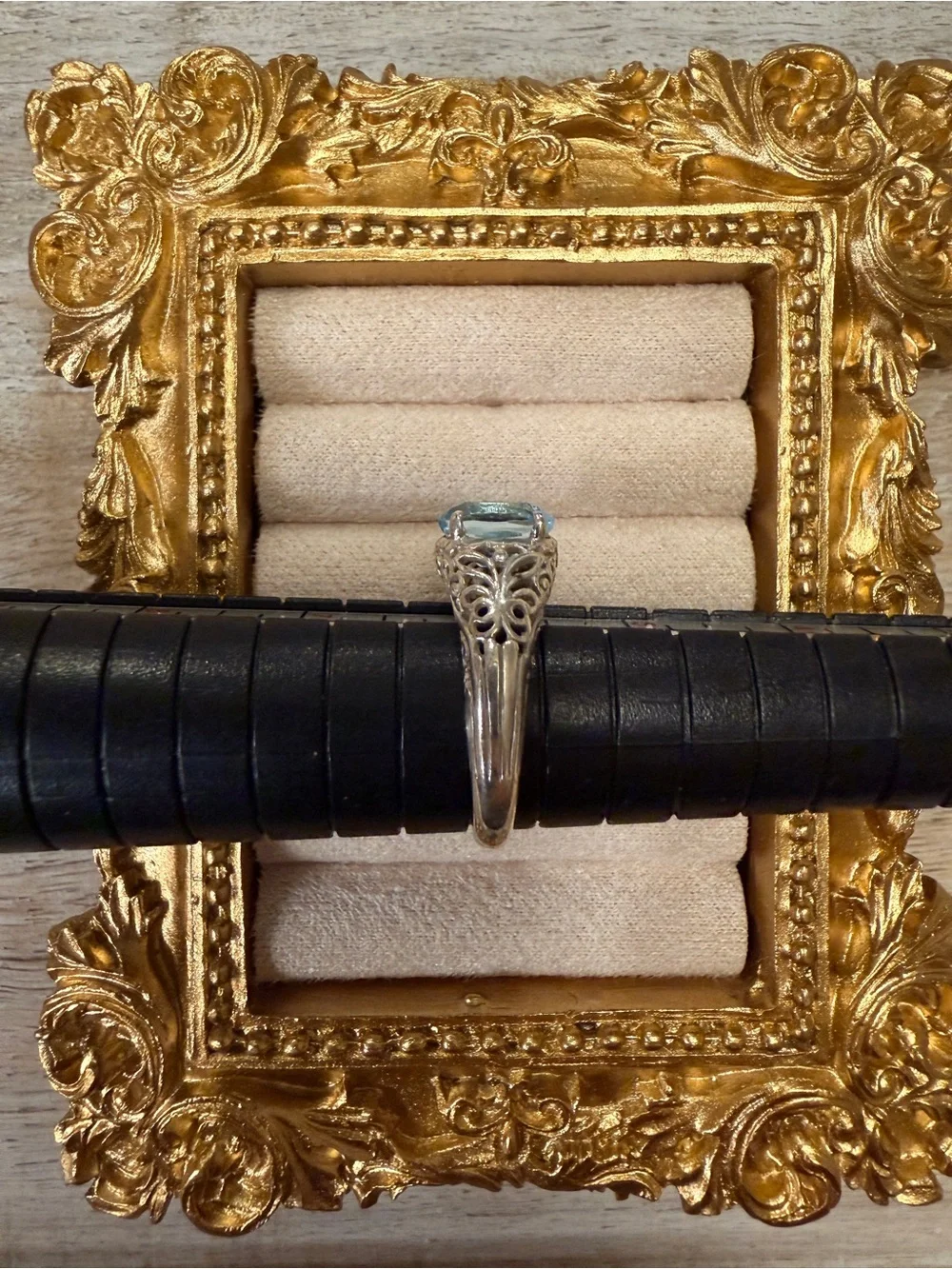 CNA Sterling Silver Oval Blue Topaz Vintage-Style Ring - Size 6